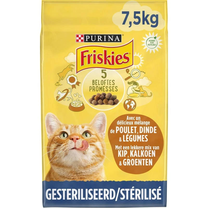 Chats Stérilisés - Au Poulet, Dinde Et Aux Légumes 7,5kg - Friskies 3 Chats Stérilisés - Au Poulet, Dinde Et Aux Légumes 7,5kg - Friskies